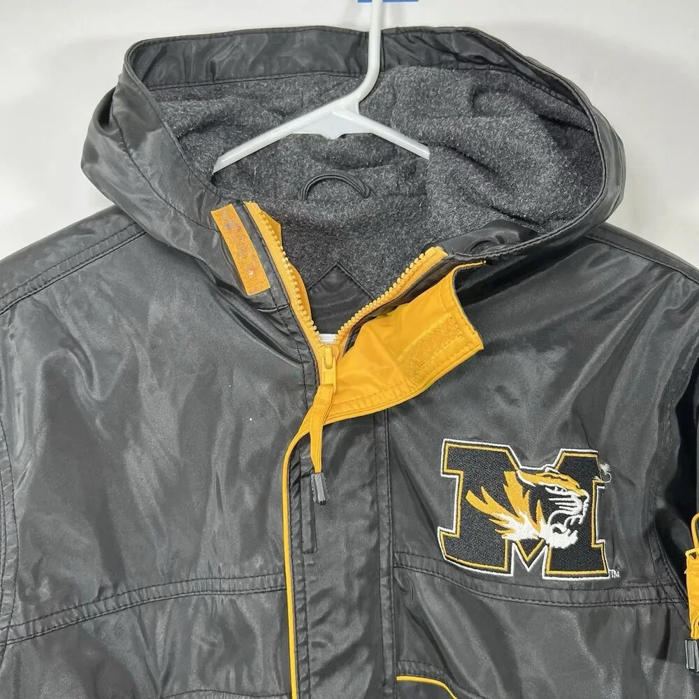 Missouri Tigers Full Zip Hooded Vinyl Jacket Youth Boys Large 12-14 Black Essex